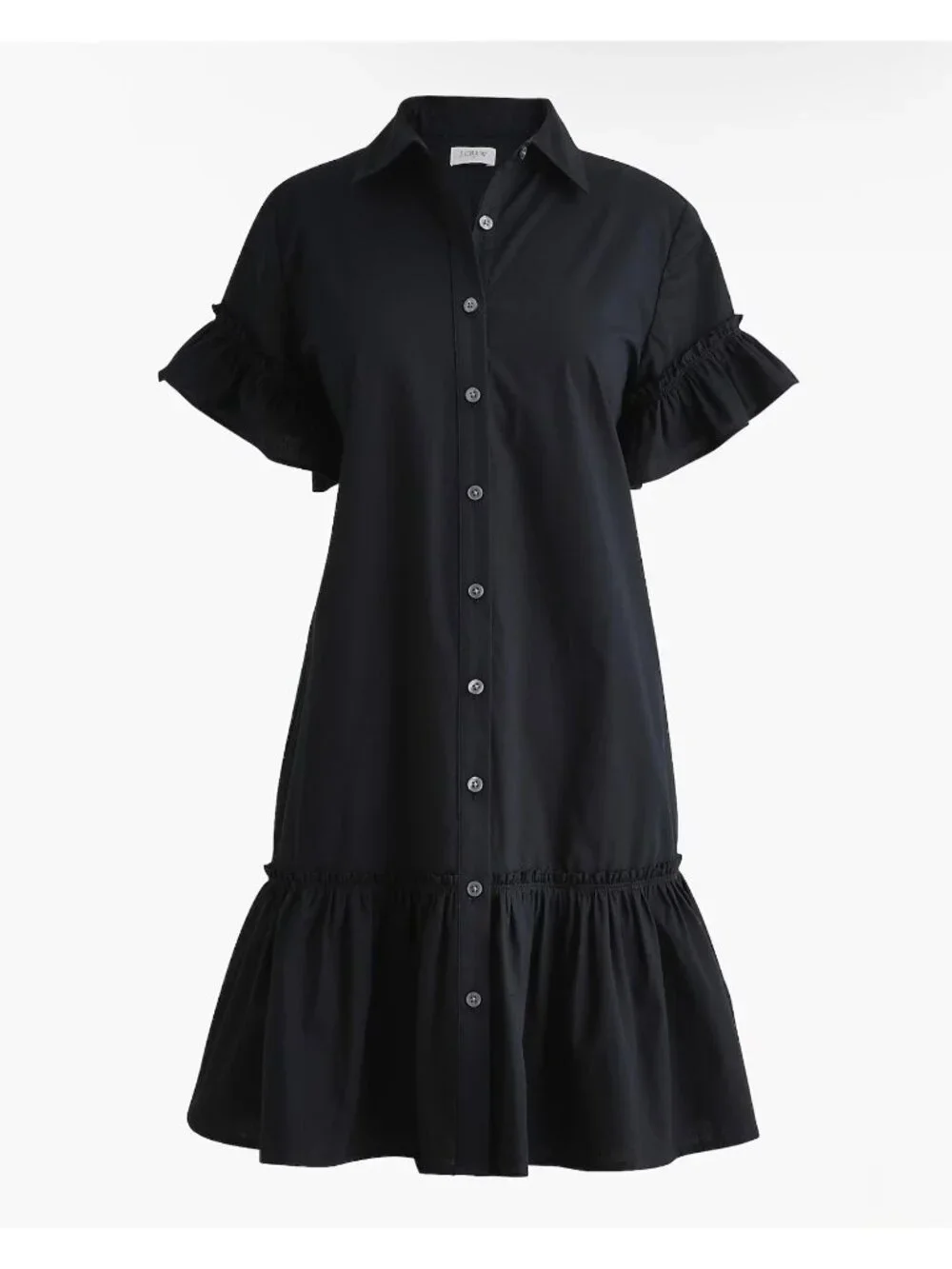 NWT J.Crew Black Ruffle Sleeve Mini Shirt Dress - Size: 6